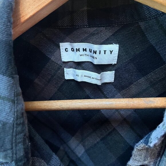 Community Aritzia XS Plaid Button-Up Shirt With Linen - Picture 2 of 5